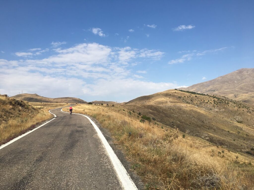 A cyclist cycling the Silk Route in rural Turkey