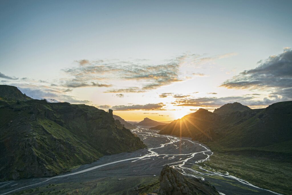 Sunrise in the remote mountains in Iceland