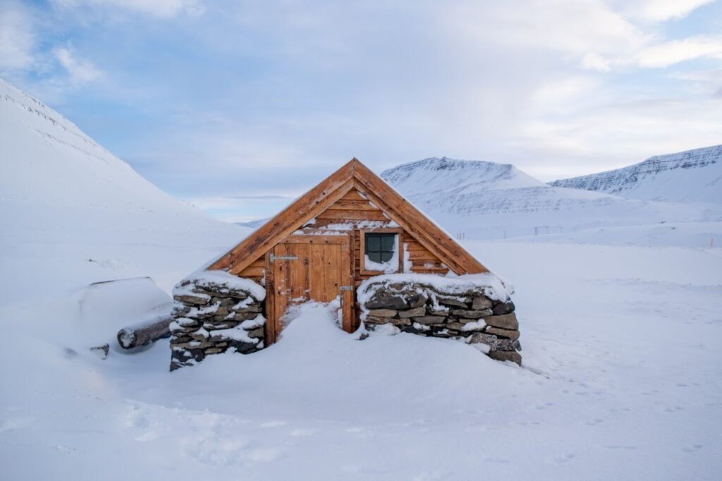 A cosy cabin in the winter, good for mental health boost