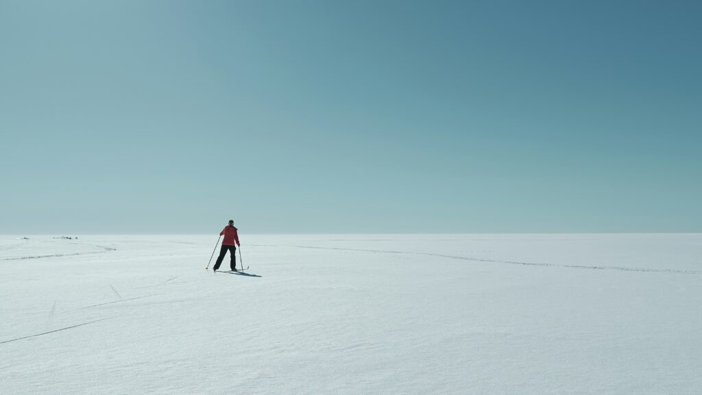 A person cross-country skiing Iceland