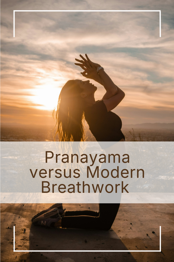 woman doing yoga pose while breathing, title of the post in the middle of the image. portrait image used for pinning article to pinterest